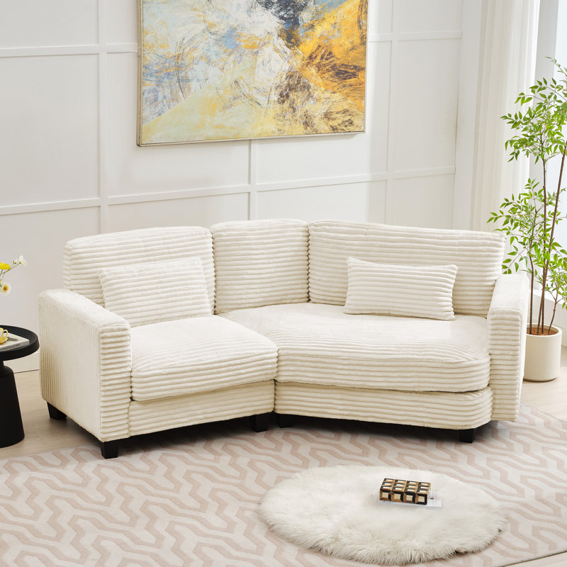 92.5" Curved Corduroy Sectional Sofa Seater for 3, Beige Corduroy