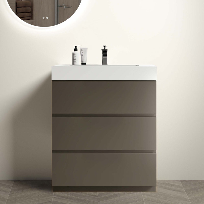 Meuble-lavabo autoportant moderne avec lavabo sans drain et robinet