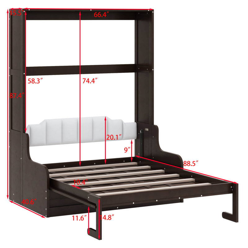 Grand lit escamotable avec coussin, Espresso