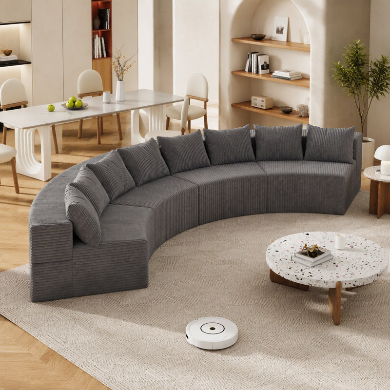 Canapé modulaire incurvé avec 8 coussins Corduroy, H 30,5 po x l 156 po x P 36 po, Jaune