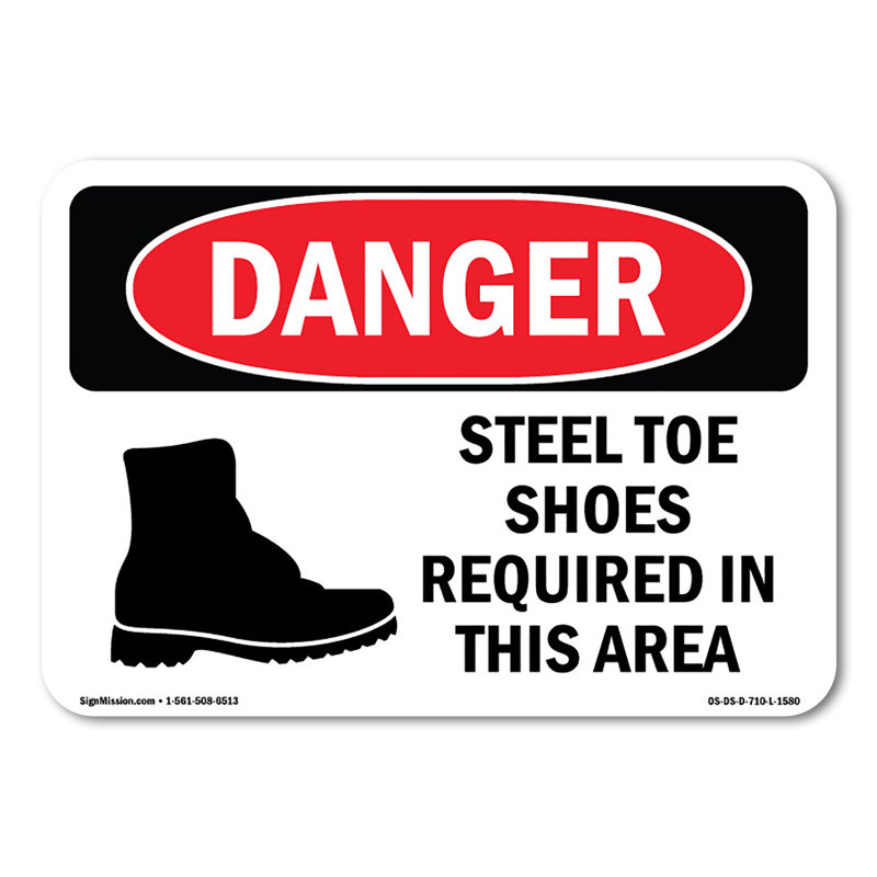 Chaussures à embout d'acier requises dans cette zone Plaque en plastique 14 po x 10 po, H 10 po x l 14 po x P 0,1 po