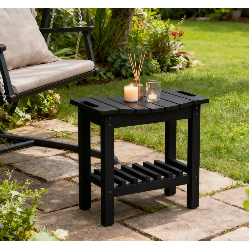 Petit tabouret avec rangement et tapis antidérapant, adapté à une utilisation intérieure et extérieure, Noir