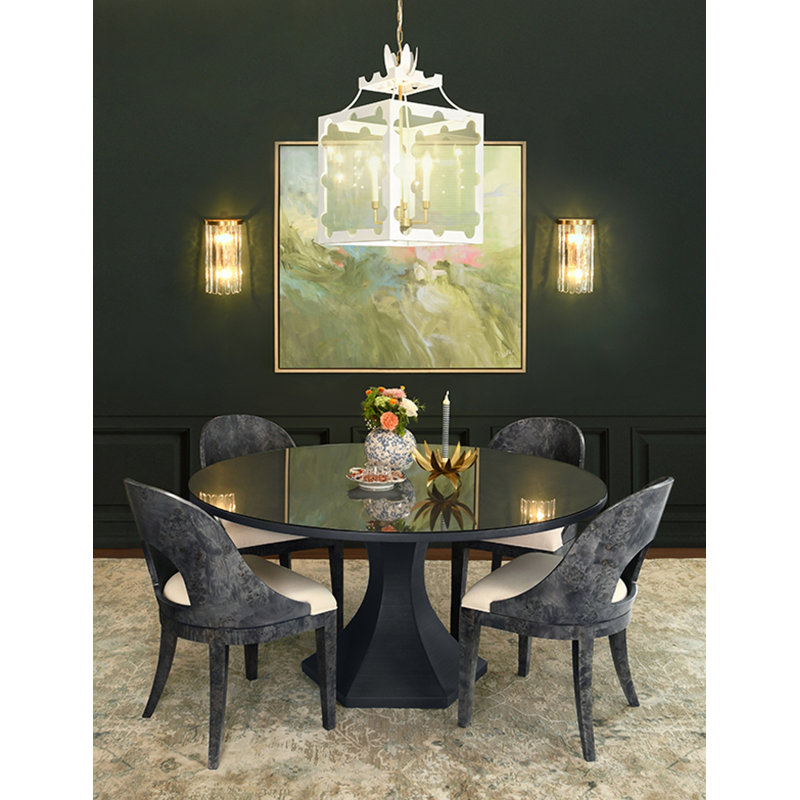 Glass Dining Table, Matte Burl Wood