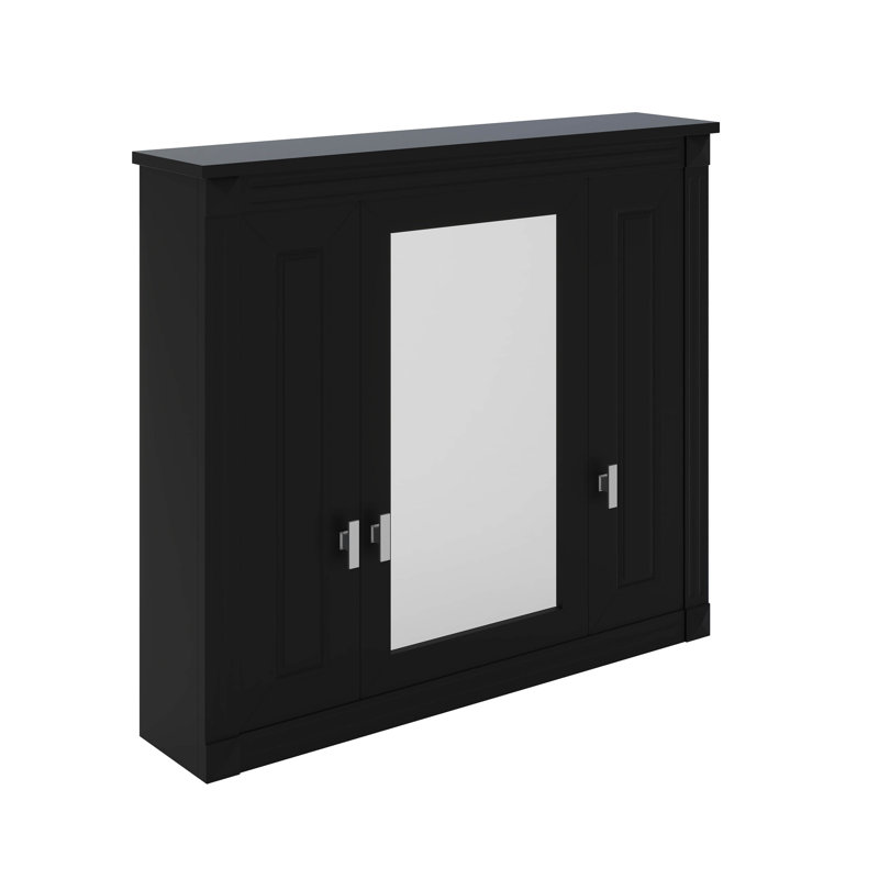 Armoire à pharmacie murale avec miroir et armoire de salle de bain avec portes et tablettes, Noir