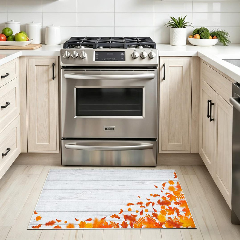 Tapis d'intérieur lavable à la machine avec feuilles d'automne et feuilles d'automne