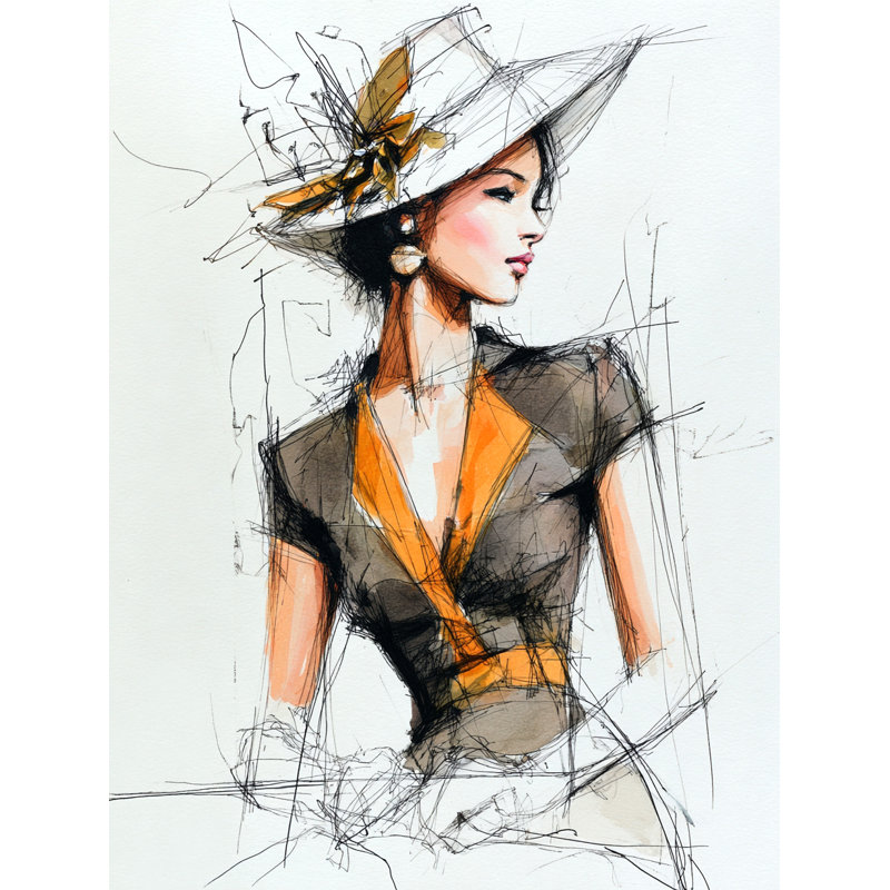 Golden Hat Elegance Wrapped Canvas Wall Art