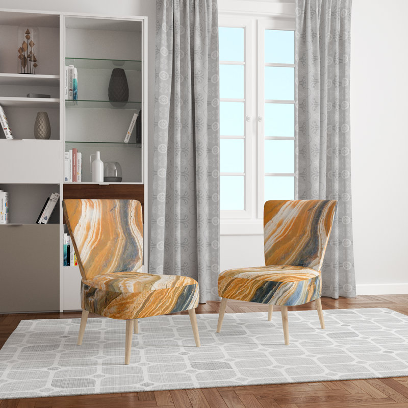 Chaise d'appoint rembourrée en velours pierre / marbre / fleur, Orange