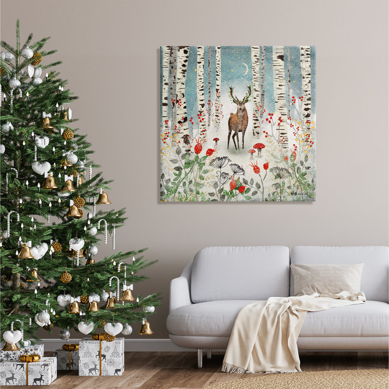 Aw-053-Toile «Deer In Nighttime Birch Forest on Canvas» par Jacqueline Wild, peinture, H 36 po x l 36 po x P 1,5 po