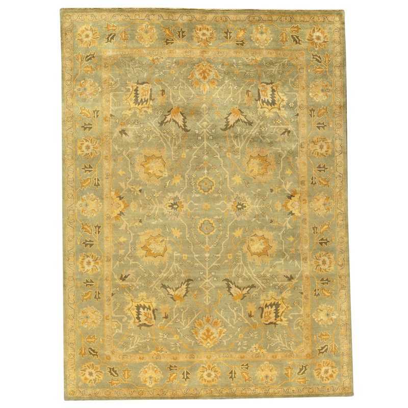 Hand Knotted Wool Area Rug in Green