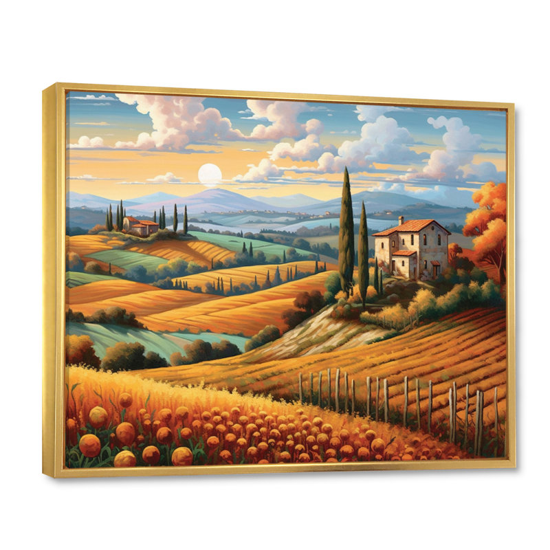 Pittoresque, art mural sur toile campagne, H 12 po x l 20 po x P 1 po, Cadre flottant doré