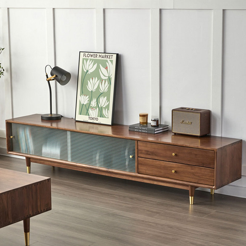 70.87" Burlywood Solid Wood+Glass TVStands, 82.68", Walnut