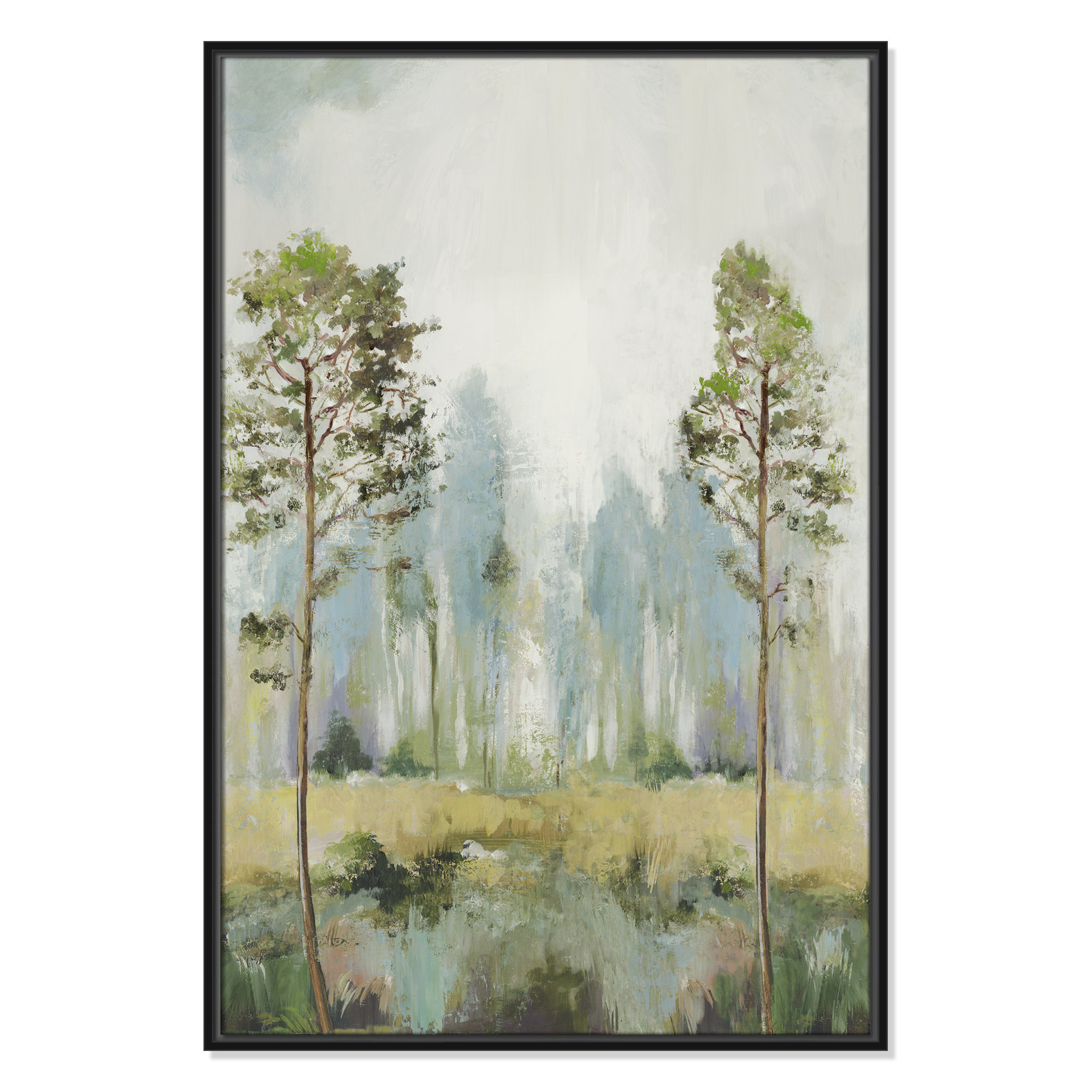 Tall Green Trees II by Teton Pearce - Floater Frame Print on Canvas, 37.5" H x 25.5" W, Black