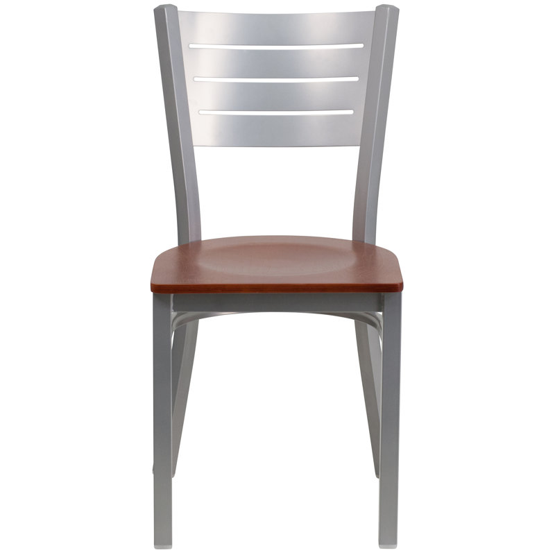 Elkton Slat Back Metal Restaurant Chair, Silver