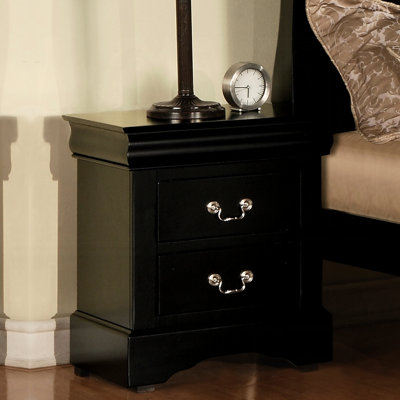 Traditional Bedroom Nightstand In Black Finish, Two Drawers, Brushed Nickel Handles, 22 Inches Wide, 16 Deep, 24 High, Wood Veneer, Simple Assembly Needed Style Finish For Bedroom, Composite, Veneer