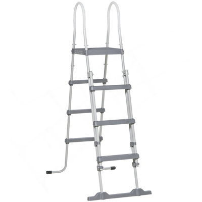 Outsunny 70" Above Ground Swimming Pool Ladder, A-Frame Deck Ladder With Top Platform, Non-Slip Steps & Rounded Handrails For 48" Pool Wall Height, Gray