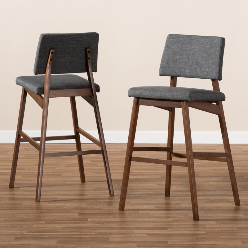 Upholstered Counter Stool with Solid Wood Frame, Dark Grey