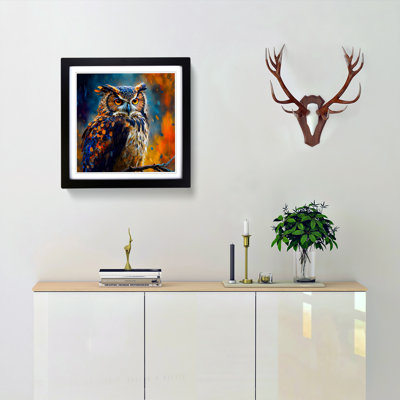 Owl Palette Knife Painting - Single Picture Frame Print on Wood