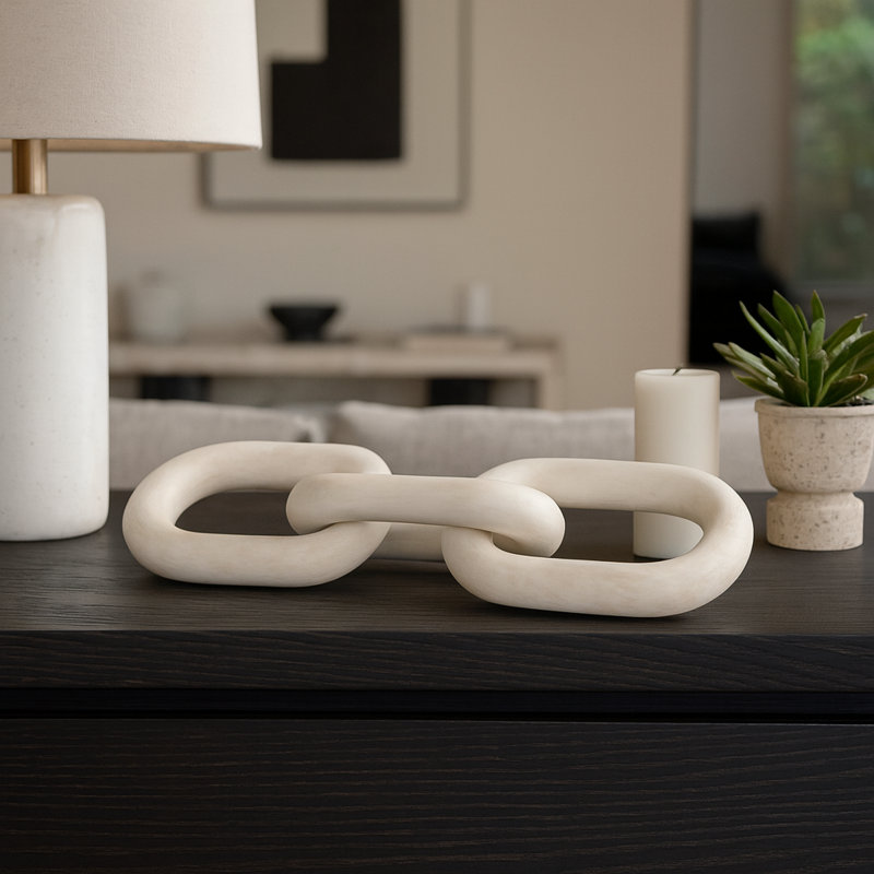 Decorative Object Paulownia Wood Sculptural Interlocking Chain Link Design Modern Accent Piece with Abstract Organic Form Stylish Home Decor Element for Contemporary Artistic Display.