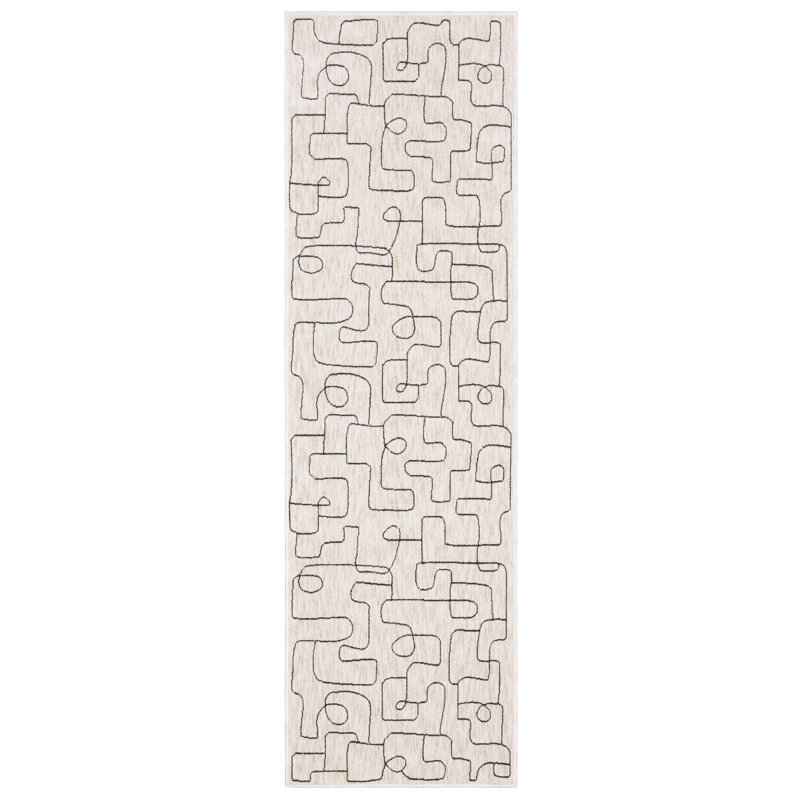 Tapis beige / noir Harlow, Tapis de couloir 2 pi 3 po x 7 pi 7 po