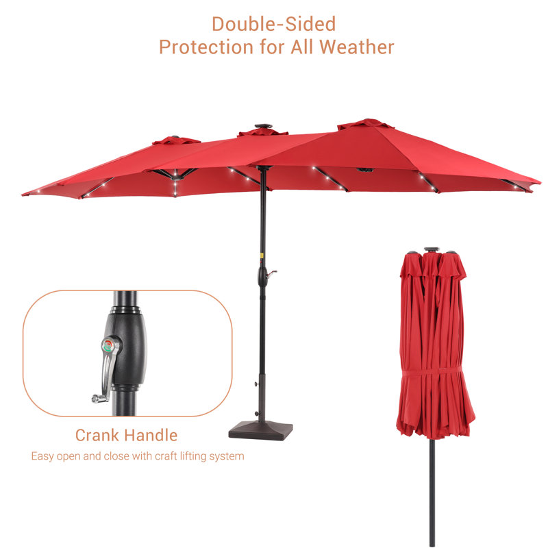 Parasol de marché rectangulaire éclairé 15 pi x 9 pi Lyles, Rouge
