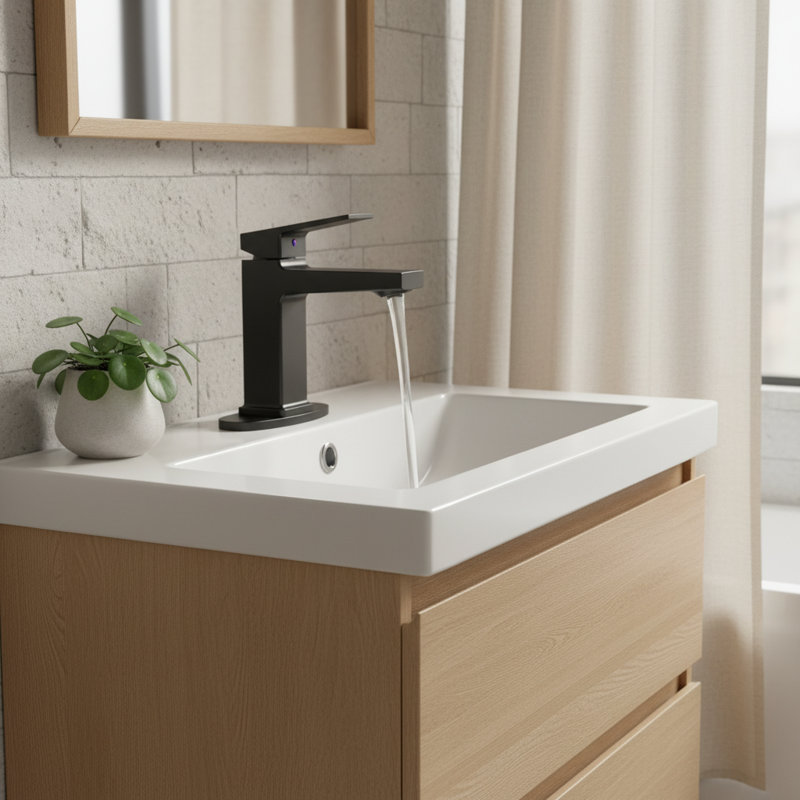 Modern Single Lever Bathroom Vanity Faucet(Set of 2), Matte Black