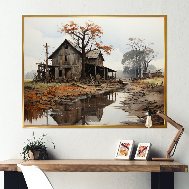The Great Depression Achromatic I - Landscapes Wall Decor, H 30 po x l 40 po x P 1,5 po, Cadre flottant doré