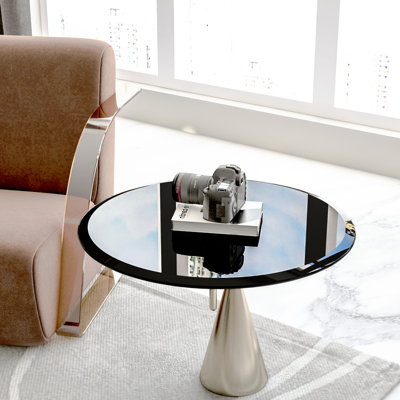 Black 24-inch Round Tempered Glass Table Top, 1/2-inch Thick Polished Edge, Heat And Corrosion , Great For Office Lobby Tables Top In Black, Beveled Wear Impact Ideal Coffee Business Meeting