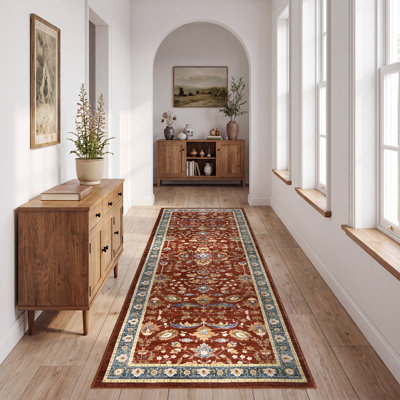 Tapis oriental lavable à la machine avec envers en caoutchouc antidérapant et résistant aux taches, idéal pour le salon, la salle à manger, la chambre ou le bureau.