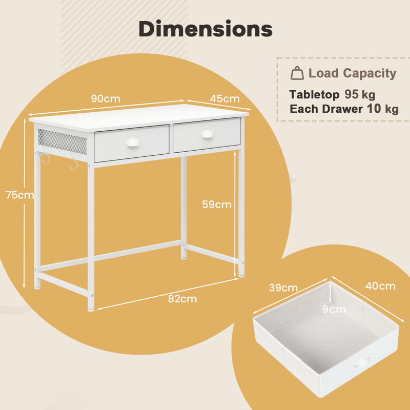 Metal Base Computer Desk, White