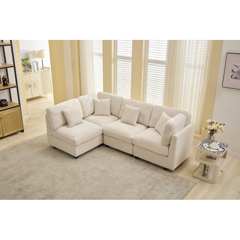 Canapé 4 pièces Nicholson, Velours côtelé beige