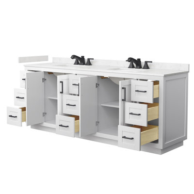 Meuble-lavabo double autoportant de 84 po avec plateau en marbre Miranda