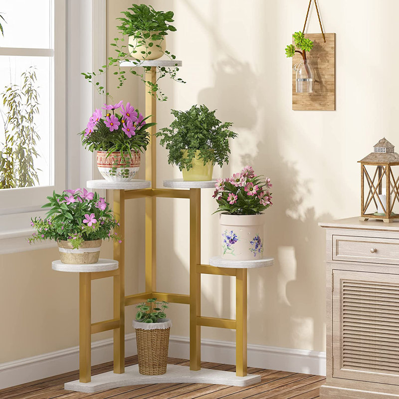 Plant Stand, Gold/White