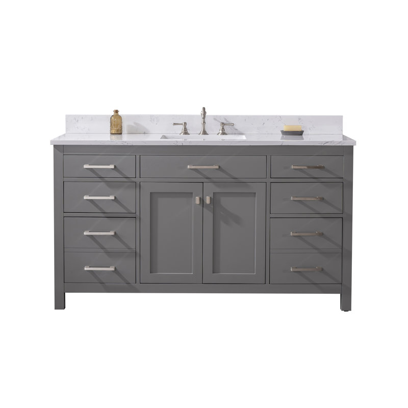 Ensemble de meuble-lavabo simple 60 po Ajhane, Gris / Nickel brossé
