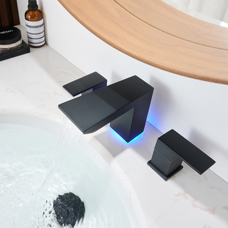 LED Widespread Faucet 2-handle Bathroom Faucet with Drain Assembly, Matte Black