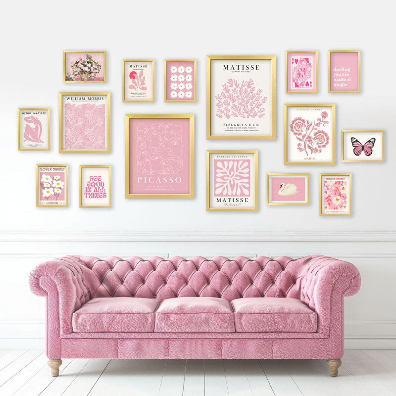 16 Pcs Framed Pink Wall Art
