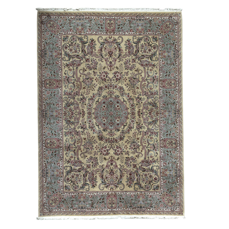Prince Wool Oriental Area Rug in Gold/Light Green, Rectangle 10' x 14'