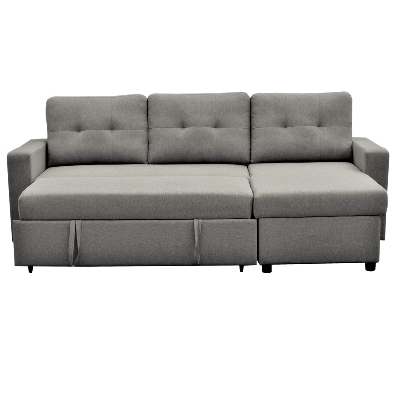 Canapé-lit modulaire convertible en forme de L, canapé-lit escamotable pour les petits espaces et les salons, Lin gris