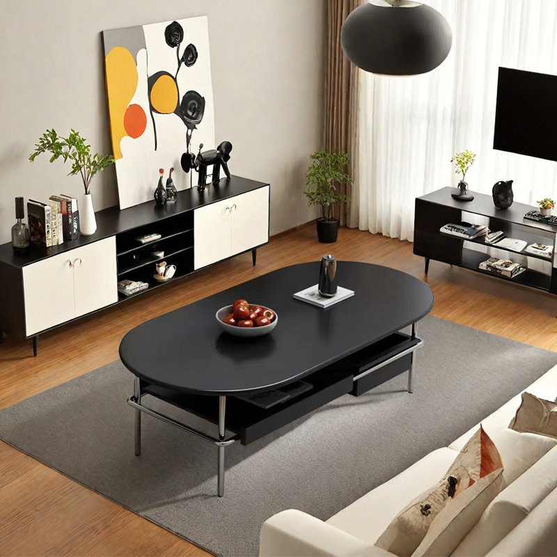 Medieval-style solid wood coffee table, Black