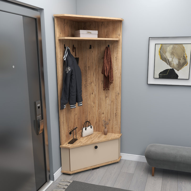 Shoe Storage Hall Tree Lacynda, Atlantic Pine/Beige