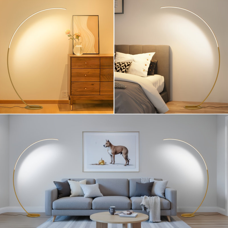 Lampe sur pied arquée DEL avec télécommande, lampe sur pied à intensité variable et 3 températures de couleur, lampe haute pour salon, chambre, bureau (doré)