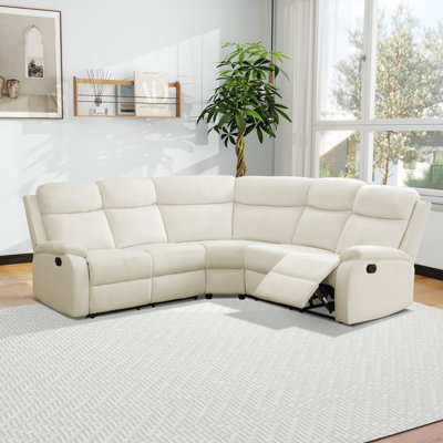Off-White Breathable Fluff Fabric 3-Piece Recliner Sofa Set