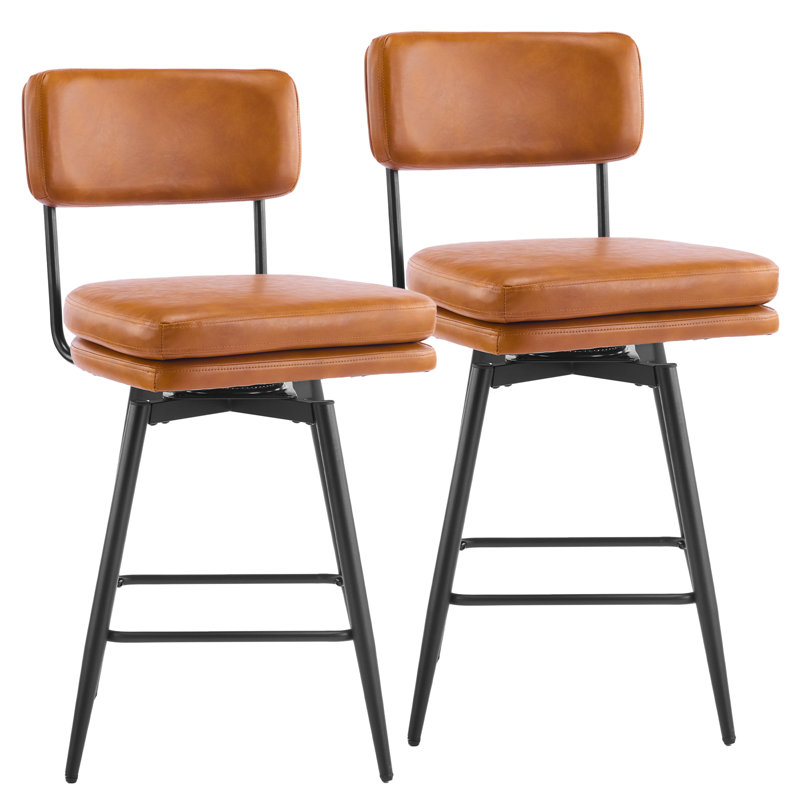 Swivel Upholstered Counter Stool with Metal Frame