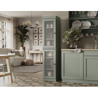 Jaylena 100% Solid Wood 16.5" Pantry Cabinet with Frosted Glass Doors and Adjustable Shelves