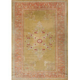 Hand Knotted Pile Rectangle 1880s Yellow / Gold Wool Antique Turkish Oushak Rug