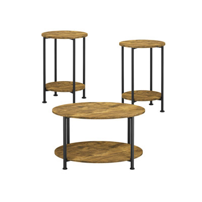 3-Piece Round Coffee And End Table Set With Ample Storage, Modern Farmhouse Design For Compact Living Spaces.