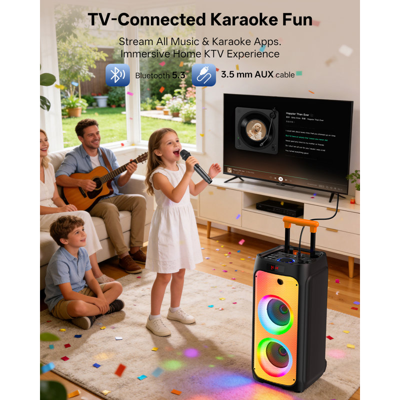Karaoke Machine for Adults, Big Party Speaker with  Peak Power, Wireless PA System with Dual 8" Subwoofers, Disco Lights & 2 Microphones for Home Party Outdoor, Support USB/AUX/REC/TWS
