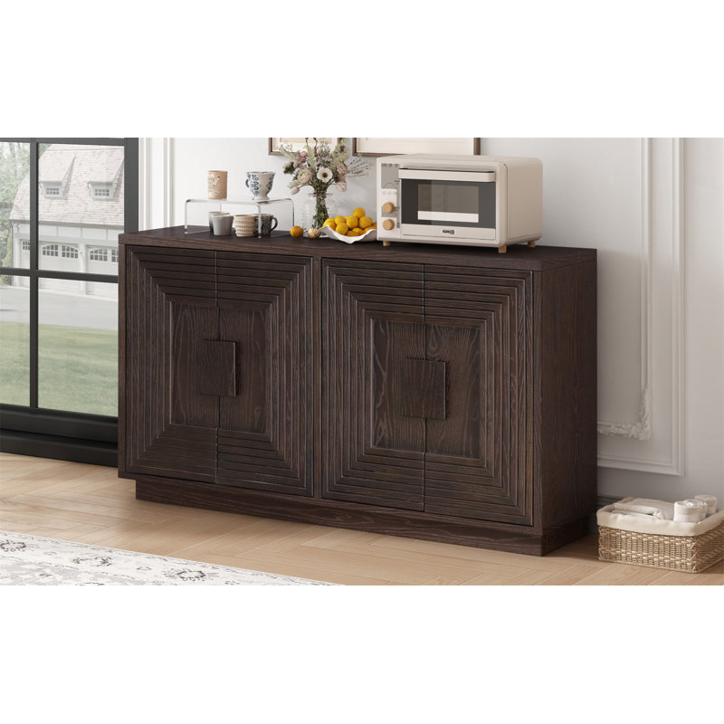 Espresso 60" Distressed Pine Wood Sideboard with Geometric Pattern