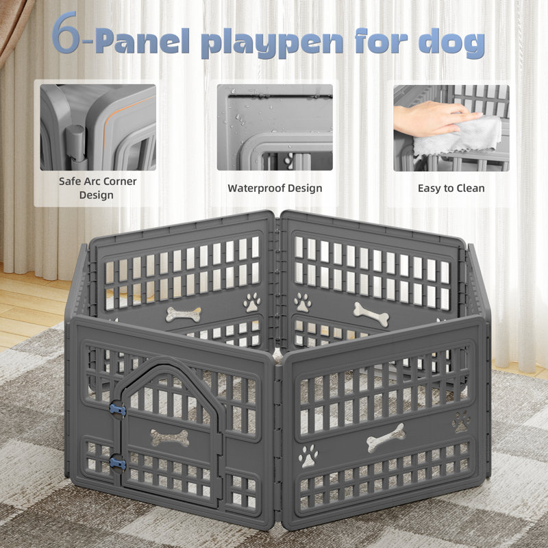 Clôture pliante 6 panneaux pour chiots avec coins arrondis de sécurité