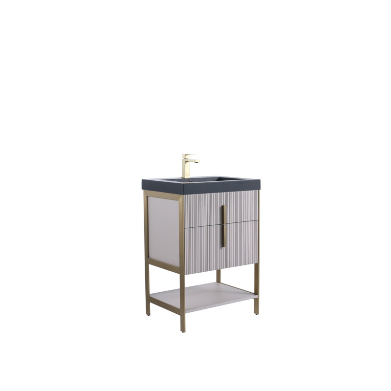  Meuble-lavabo moderne avec plateau en gel acrylique noir Serenity, Laiton / taupe, 24", Noir