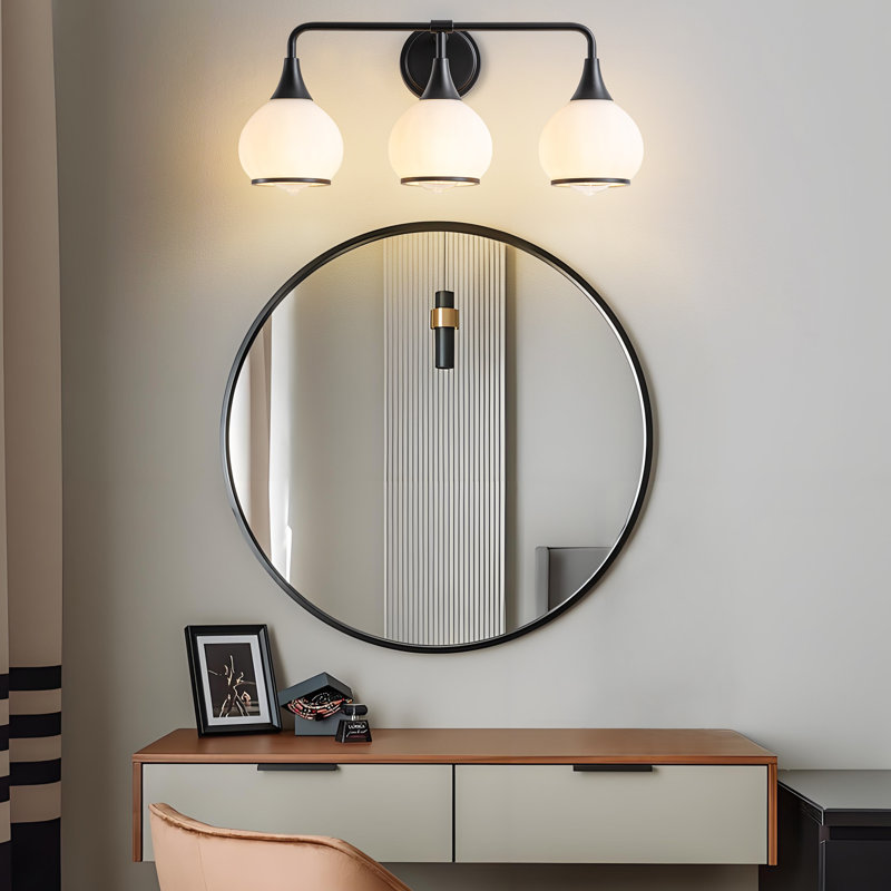 Lupe 3-Light Bathroom Dimmable Vanity Light, Black/White